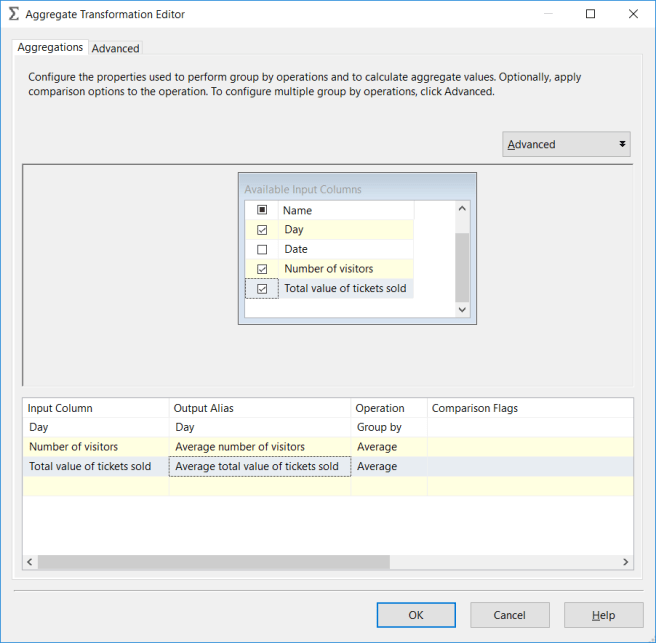 configuring the aggregate transform