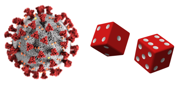Corona virus and two red dice
