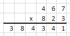 467 multiplied by 823 (giving the answer 384,341) in a single step e.g. if you'd used a calculator